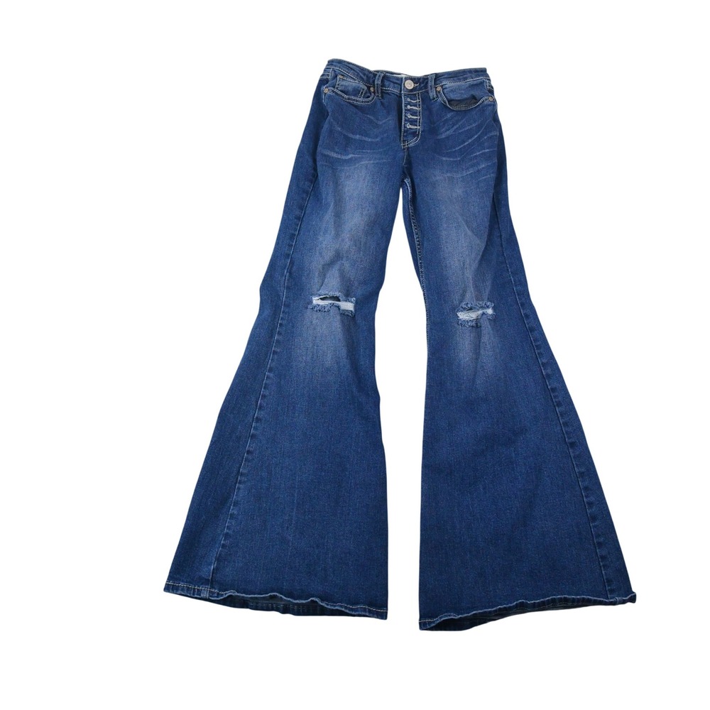 Shyanne Super Flare Jeans Womens 28 (25x30.5) Good Distressed Button Fly Western